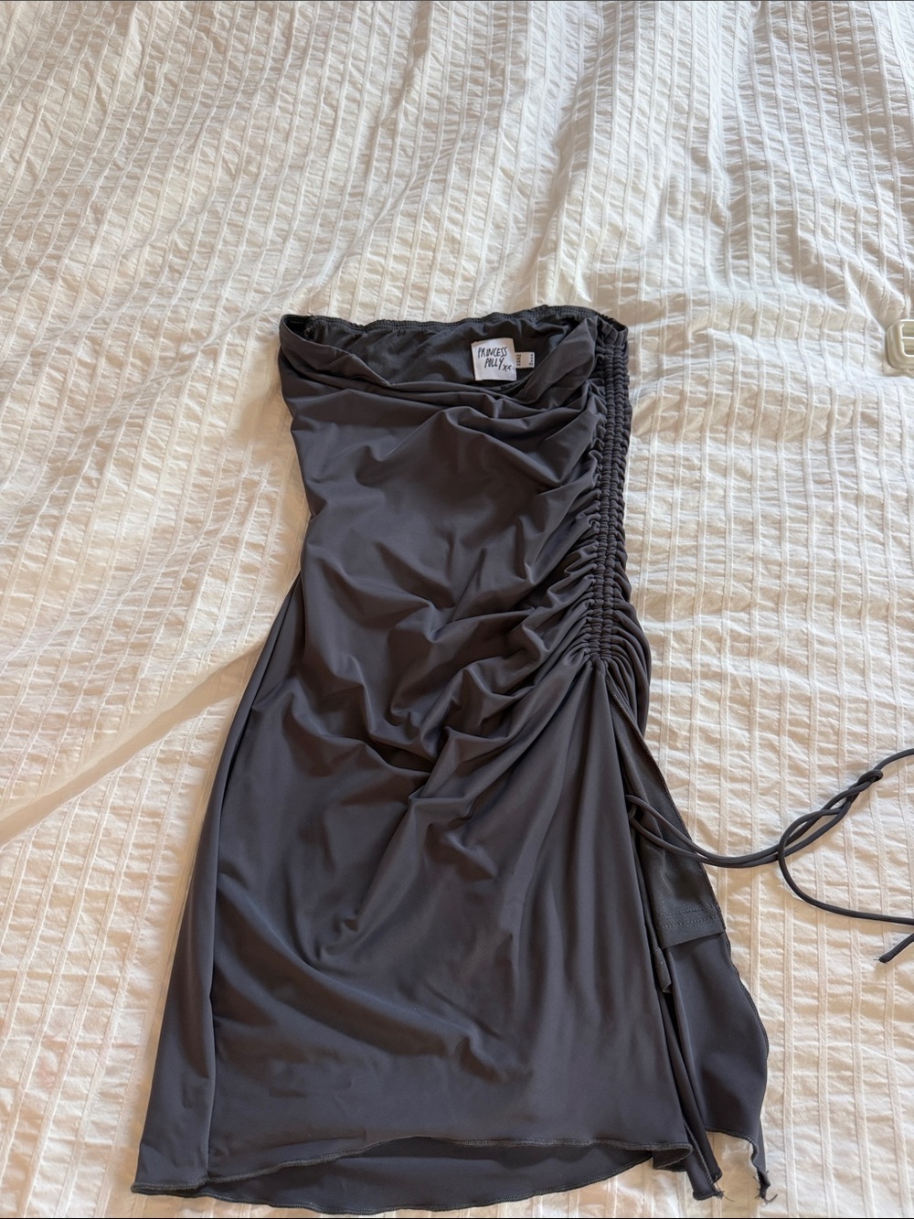 Princess Polly Strapless Ruched Side Dress in Charcoal